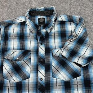 Harley Davidsons Western Shirt Womens Medium Pearl Snaps‎ Blue Plaid
